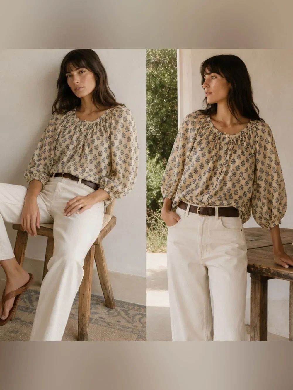 NEW DÔEN Jiana Floral Cotton Blouse in the Ivory Meadow Sweet Floral print